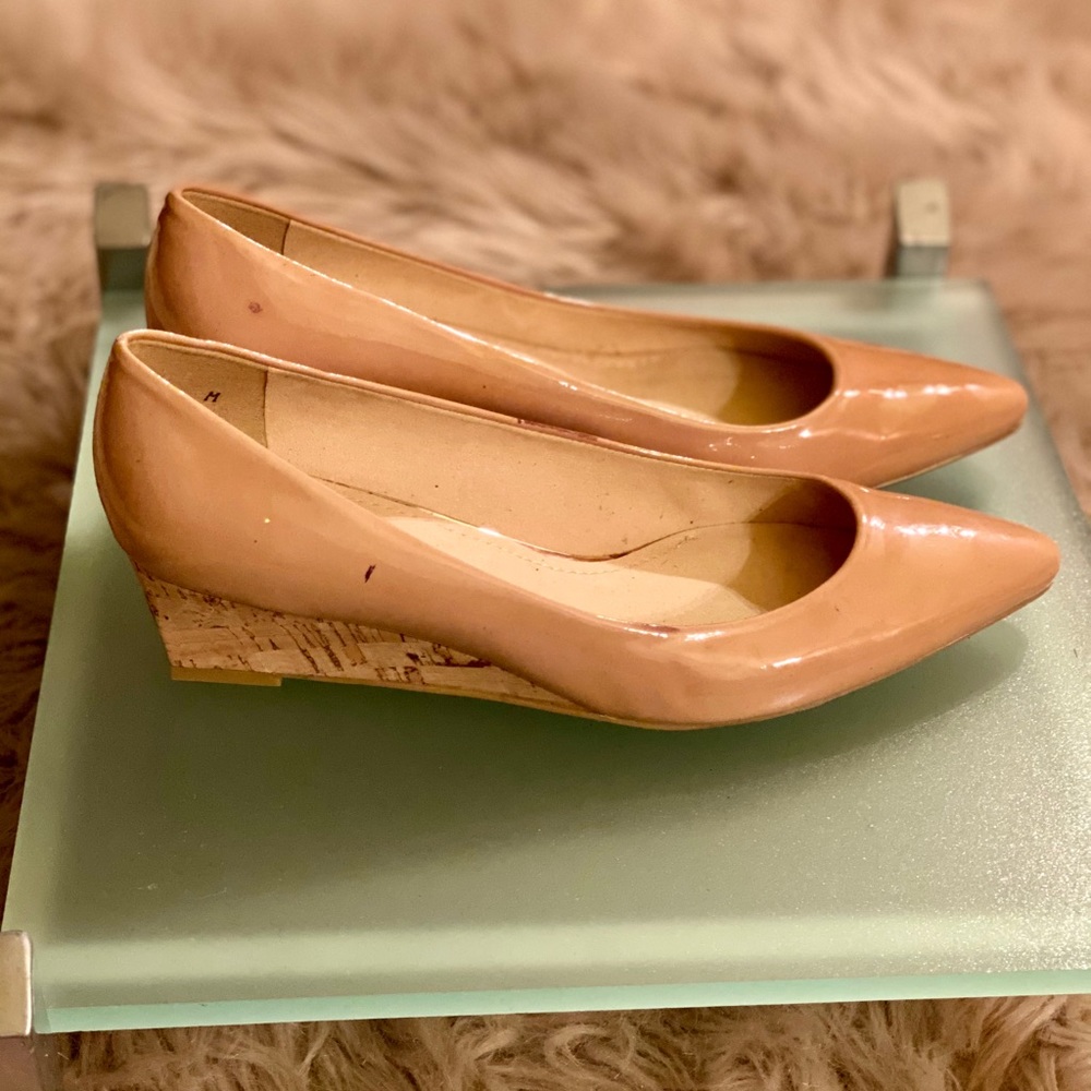 Stuart Weitzman Tan Patent, Cork covered wedge